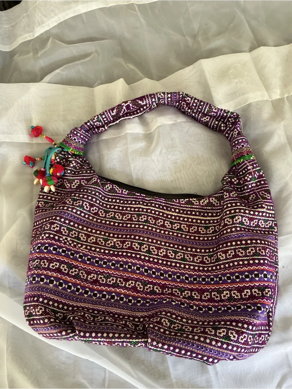 Purple Patterned Boho Shoulder Bag - Picture 3 of 5
